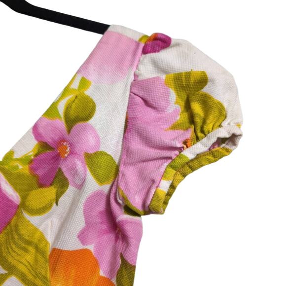 Hawaiian Pink Floral V Neck Puff Sleeve Empire Waist Maxi Dress XS (see meas) - Picture 6 of 11